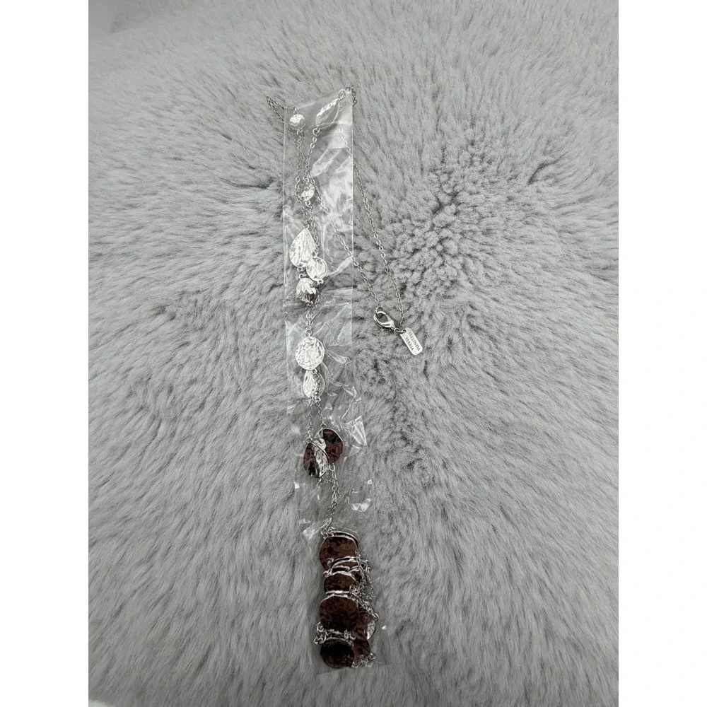 Melinda Maria Necklace Silver Tone Hammered Organic Disc Dangle 40